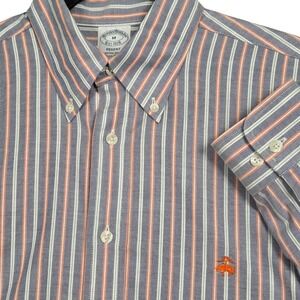 Brooks Brothers Mens M Regent Button Down Shirt Blue Orange Stripe